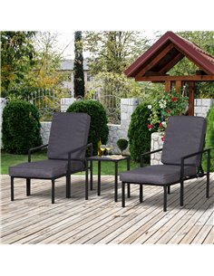 Outsunny 5 pcs Garden Patio Sun Lounger Set with Cushions, Grey & Black 2