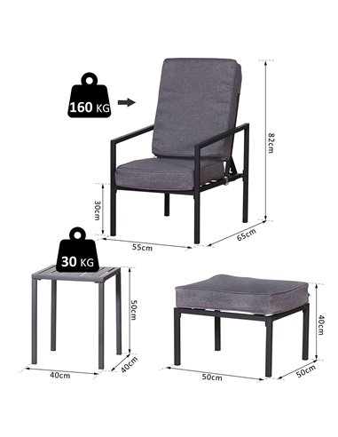Outsunny 5 pcs Garden Patio Sun Lounger Set with Cushions, Grey & Black