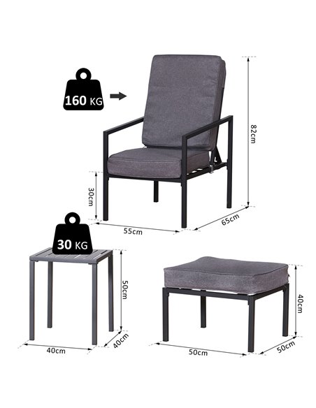 Outsunny 5 pcs Garden Patio Sun Lounger Set with Cushions, Grey & Black - pic 22499 | FastDaddyshop