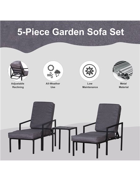 Outsunny 5 pcs Garden Patio Sun Lounger Set with Cushions, Grey & Black - pic 22500 | FastDaddyshop