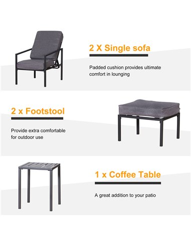 Outsunny 5 pcs Garden Patio Sun Lounger Set with Cushions, Grey & Black