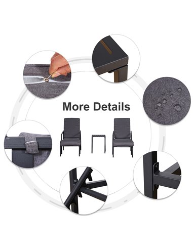 Outsunny Garden Patio Sun Lounger Outdoor Lounger 5 pcs Set Reclining Chair & Coffee Table Footstools Metal Frame Patio Lounger 