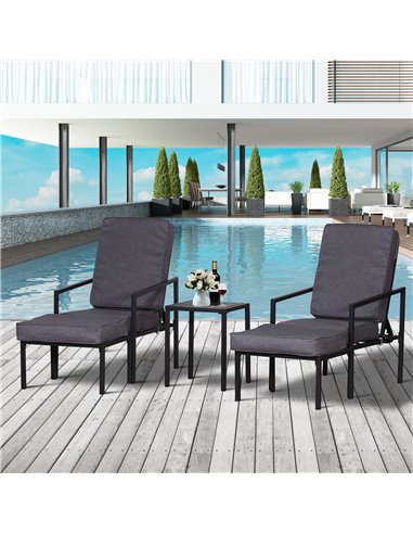 Outsunny Garden Patio Sun Lounger Outdoor Lounger 5 pcs Set Reclining Chair & Coffee Table Footstools Metal Frame Patio Lounger 