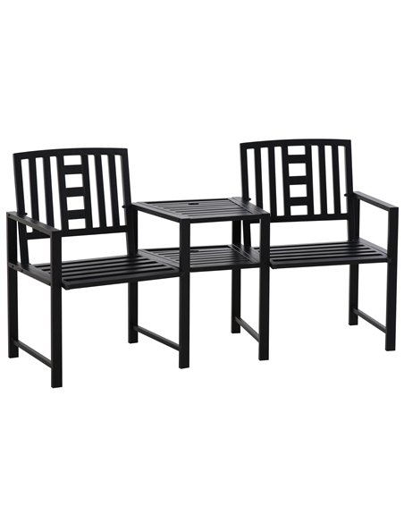 Outsunny Tete-a-tete Chair, 2 Seat Bench Middle Coffee Table with Umbrella Hole, Black - pic 22506 | FastDaddyshop