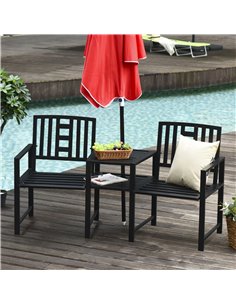 Outsunny Tete-a-tete Chair, 2 Seat Bench Middle Coffee Table with Umbrella Hole, Black 2