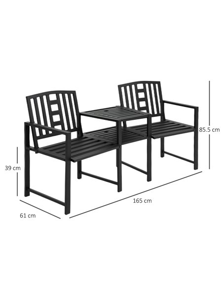Outsunny Tete-a-tete Chair, 2 Seat Bench Middle Coffee Table with Umbrella Hole, Black - pic 22508 | FastDaddyshop