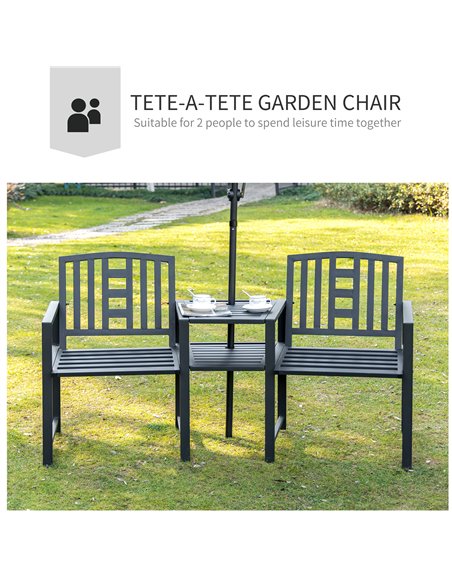 Outsunny Tete-a-tete Chair, 2 Seat Bench Middle Coffee Table with Umbrella Hole, Black - pic 22509 | FastDaddyshop