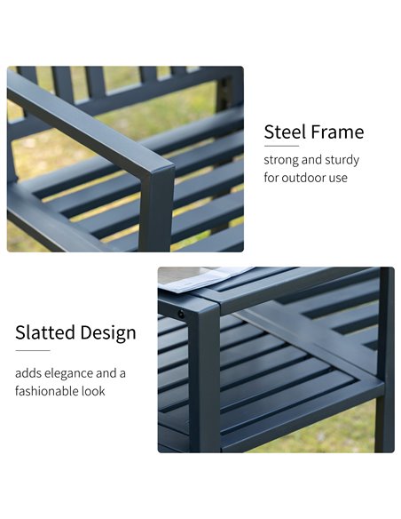 Outsunny Tete-a-tete Chair, 2 Seat Bench Middle Coffee Table with Umbrella Hole, Black - pic 22511 | FastDaddyshop
