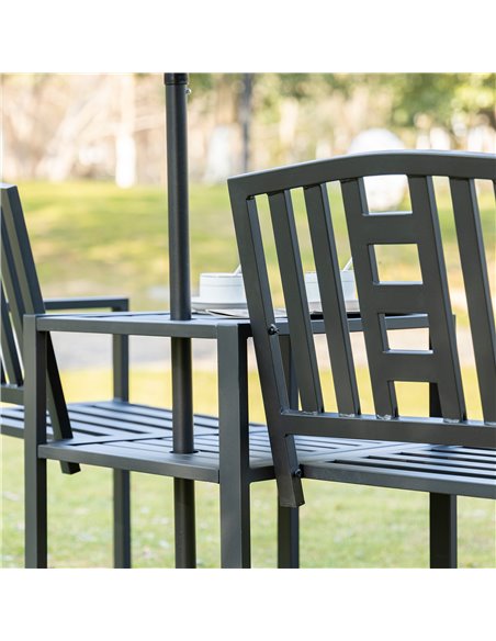 Outsunny Tete-a-tete Chair, 2 Seat Bench Middle Coffee Table with Umbrella Hole, Black - pic 22512 | FastDaddyshop