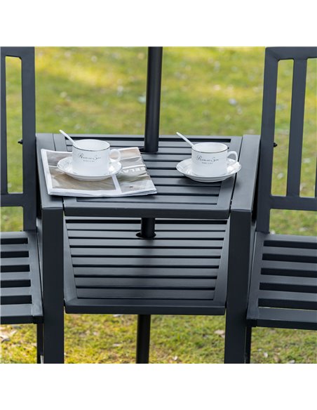 Outsunny Tete-a-tete Chair, 2 Seat Bench Middle Coffee Table with Umbrella Hole, Black - pic 22513 | FastDaddyshop