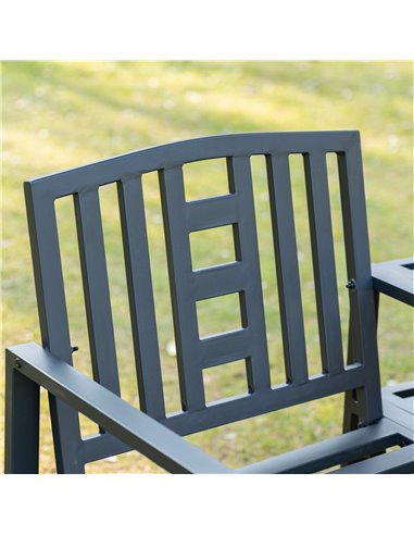 Outsunny Tete-a-tete Chair, 2 Seat Bench Middle Coffee Table with Umbrella Hole, Black