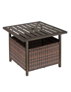Outsunny Outdoor Rattan Wicker Patio Coffee Table with Umbrella Hole, Brown