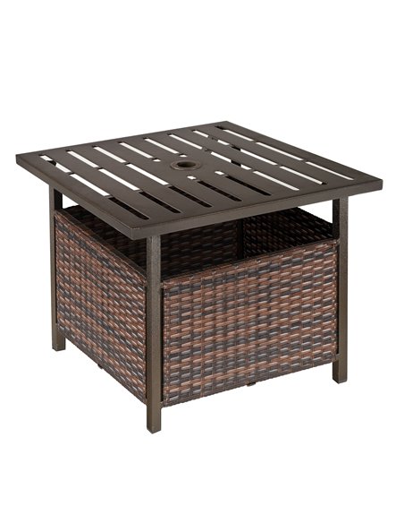 Outsunny Outdoor Rattan Wicker Patio Coffee Table with Umbrella Hole, Brown - pic 22515 | FastDaddyshop