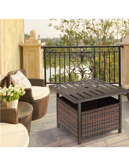 Outsunny Outdoor Rattan Wicker Patio Coffee Table with Umbrella Hole, Brown - pic 22516 | FastDaddyshop