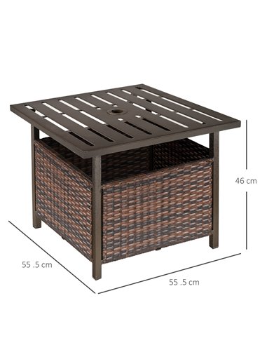 Outsunny Outdoor Rattan Wicker Patio Coffee Table with Umbrella Hole, Brown
