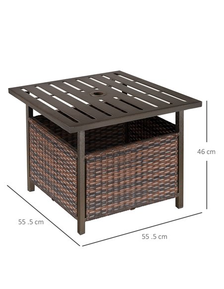 Outsunny Outdoor Rattan Wicker Patio Coffee Table with Umbrella Hole, Brown - pic 22517 | FastDaddyshop