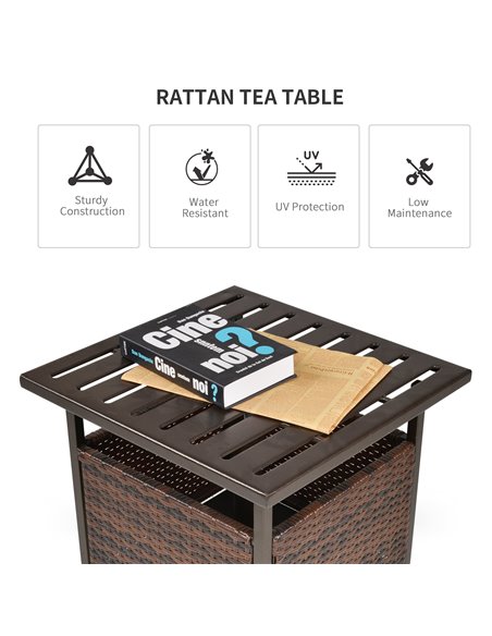 Outsunny Outdoor Rattan Wicker Patio Coffee Table with Umbrella Hole, Brown - pic 22518 | FastDaddyshop