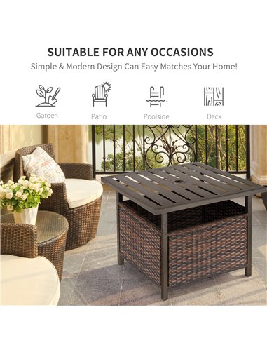 Outsunny Outdoor Rattan Wicker Patio Coffee Table with Umbrella Hole, Brown
