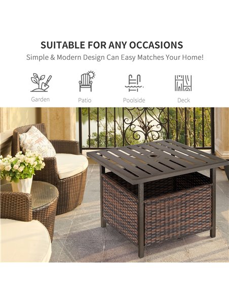 Outsunny Outdoor Rattan Wicker Patio Coffee Table with Umbrella Hole, Brown - pic 22519 | FastDaddyshop