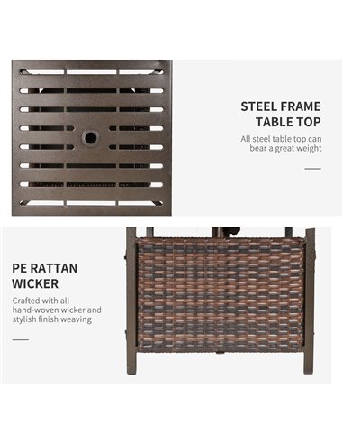 Outsunny Outdoor Rattan Wicker Patio Coffee Table w/ Umbrella Hole Suitable for Garden Backyard Brown