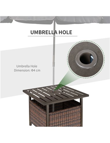 Outsunny Outdoor Rattan Wicker Patio Coffee Table w/ Umbrella Hole Suitable for Garden Backyard Brown