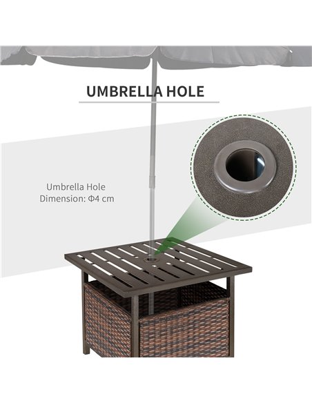Outsunny Outdoor Rattan Wicker Patio Coffee Table w/ Umbrella Hole Suitable for Garden Backyard Brown - pic 22521 | FastDaddyshop