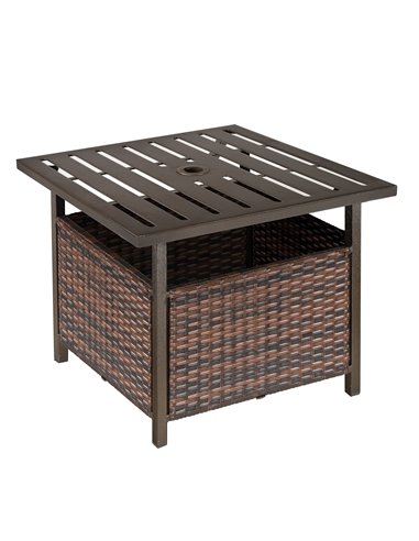 Outsunny Outdoor Rattan Wicker Patio Coffee Table w/ Umbrella Hole Suitable for Garden Backyard Brown