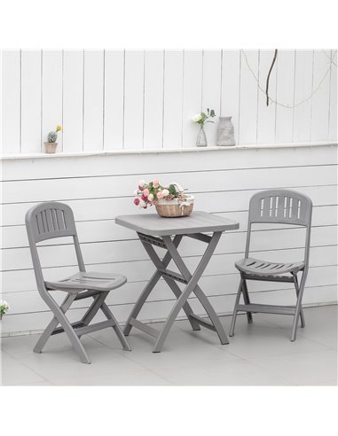 Outsunny 3 Piece Garden Bistro Set with Foldable Design Garden Coffee Table Two Chairs, Grey