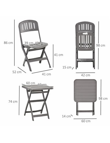 Outsunny 3 Piece Garden Bistro Set with Foldable Design Garden Coffee Table Two Chairs, Grey