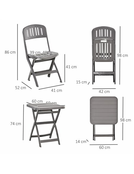 Outsunny 3 Piece Garden Bistro Set with Foldable Design Garden Coffee Table Two Chairs, Grey - pic 22535 | FastDaddyshop