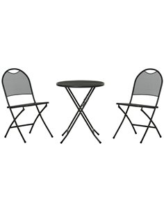 Outsunny 3 Piece Garden Bistro Set with Folding Design Coffee Table, Two Chairs, Black