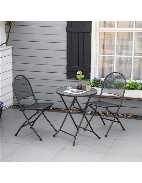 Outsunny 3 Piece Garden Bistro Set with Folding Design Coffee Table, Two Chairs, Black - pic 22552 | FastDaddyshop