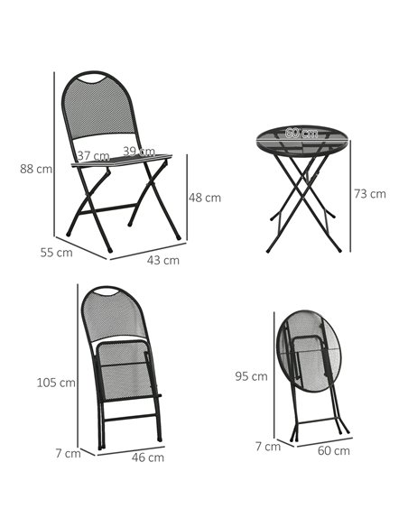 Outsunny 3 Piece Garden Bistro Set with Folding Design Coffee Table, Two Chairs, Black - pic 22553 | FastDaddyshop