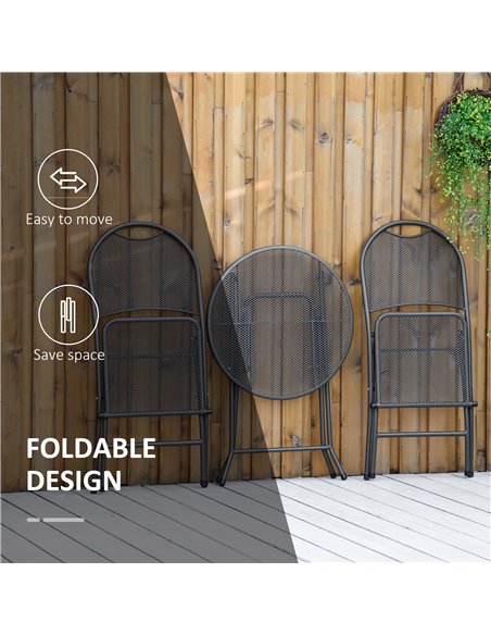 Outsunny 3 Piece Garden Bistro Set with Folding Design Coffee Table, Two Chairs, Black - pic 22554 | FastDaddyshop
