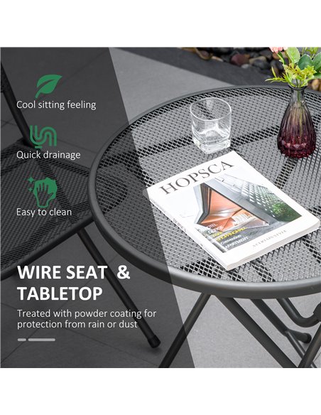 Outsunny 3 Piece Garden Bistro Set with Folding Design Coffee Table, Two Chairs, Black - pic 22556 | FastDaddyshop