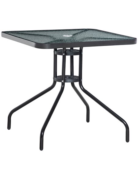 Outsunny Square Patio Coffee Table with Tempered Glass Top, Umbrella Hole, Black - pic 22560 | FastDaddyshop