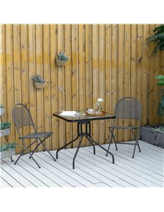 Outsunny Square Patio Coffee Table with Tempered Glass Top, Umbrella Hole, Black 2