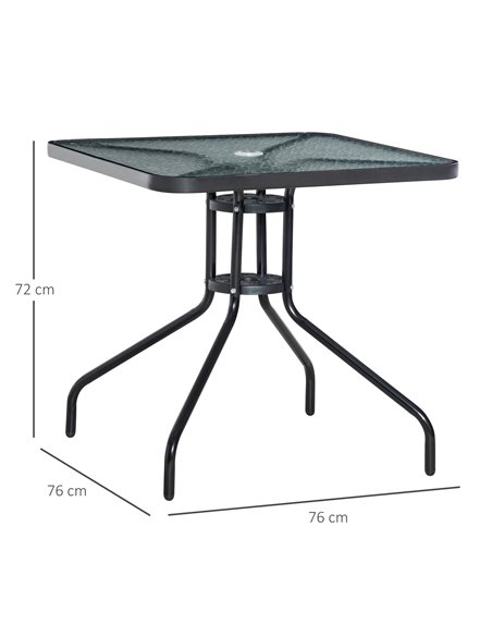 Outsunny Square Patio Coffee Table with Tempered Glass Top, Umbrella Hole, Black - pic 22562 | FastDaddyshop