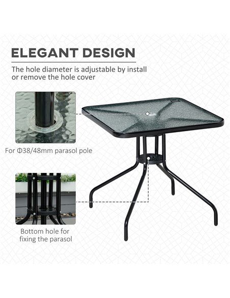 Outsunny Square Patio Coffee Table with Tempered Glass Top, Umbrella Hole, Black - pic 22563 | FastDaddyshop