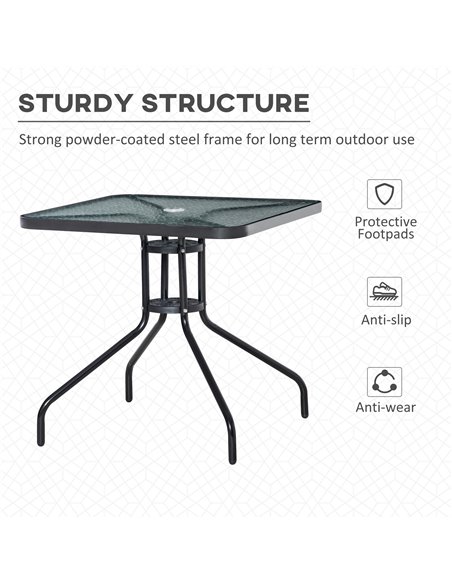 Outsunny Square Patio Coffee Table with Tempered Glass Top, Umbrella Hole, Black - pic 22565 | FastDaddyshop