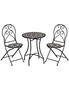 Outsunny 3 Piece Garden Outdoor Bistro Set with Coffee Table and 2 Folding Chairs, Black