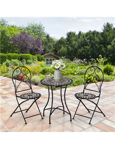 Outsunny 3 Piece Garden Outdoor Bistro Set with Coffee Table and 2 Folding Chairs, Black