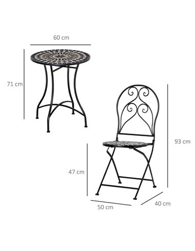 Outsunny 3 Piece Garden Outdoor Bistro Set with Coffee Table and 2 Folding Chairs, Black