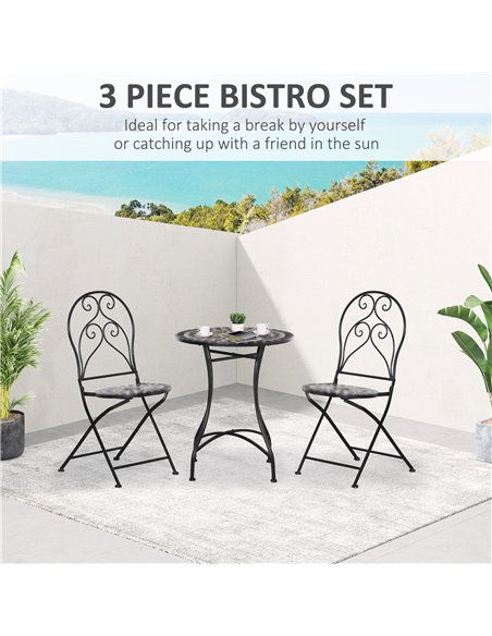 Outsunny 3 Piece Garden Outdoor Bistro Set with Coffee Table and 2 Folding Chairs, Black - pic 22572 | FastDaddyshop