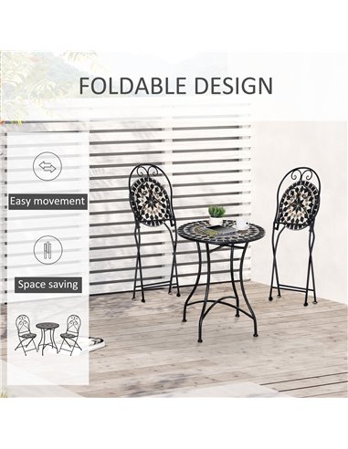Outsunny 3 Piece Garden Outdoor Bistro Set with Coffee Table and 2 Folding Chairs, Black