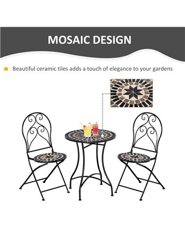 Outsunny 3 Piece Garden Outdoor Bistro Set with Coffee Table and 2 Folding Chairs, Black