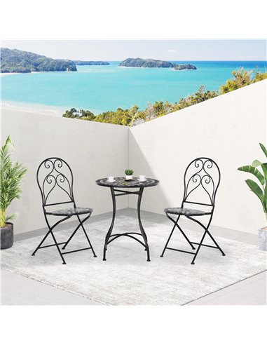 Outsunny 3 Piece Garden Outdoor Bistro Set with Coffee Table and 2 Folding Chairs, Black