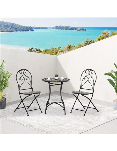 Outsunny 3 Piece Garden Outdoor Bistro Set with Coffee Table and 2 Folding Chairs, Black - pic 22575 | FastDaddyshop