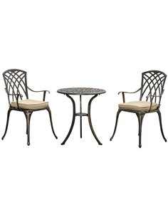 Outsunny 3 Piece Cast Aluminium Garden Bistro Set with Cushions, Bronze