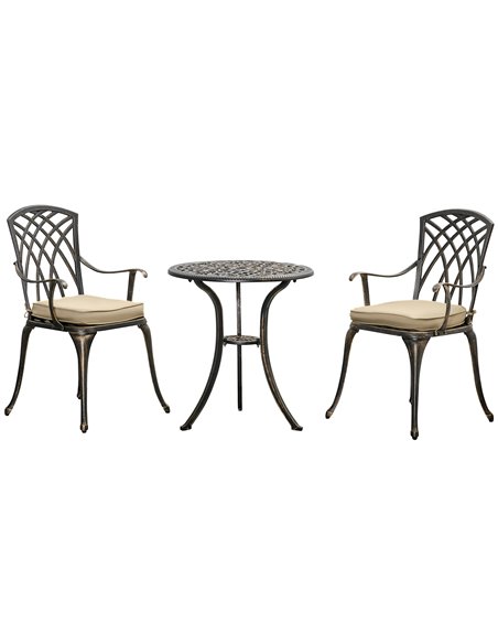 Outsunny 3 Piece Cast Aluminium Garden Bistro Set with Cushions, Bronze - pic 22578 | FastDaddyshop